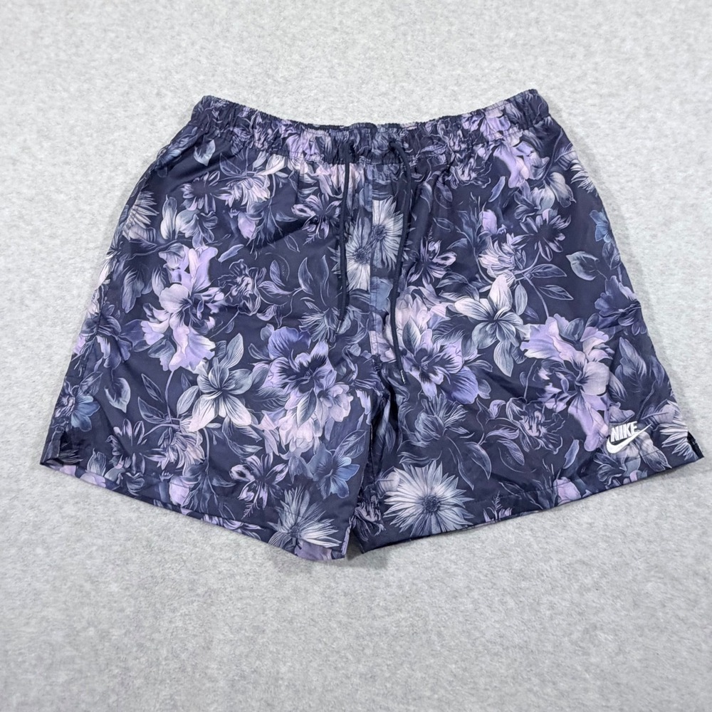 Nike Swim Trunks Mens Large Navy Purple Floral Lined 5" Inseam